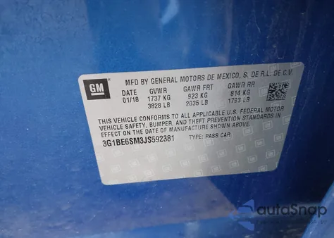 2018 Chevrolet Cruze Lt Auto from USA, damaged, VIN 3G1BE6SM3JS592381